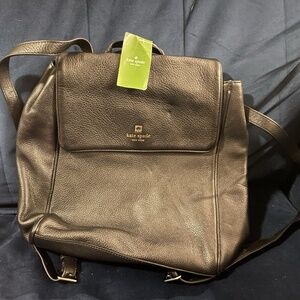 KATE SPADE NY genuine pebbled leather medium school backpack- BLACK